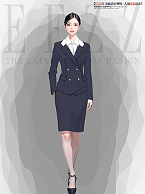 雙排扣修身西裝外套藏藍(lán)色女裝手繪設(shè)計(jì)圖