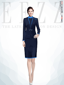 正裝女高端青花瓷套裝酒店前臺工裝訂制設(shè)計圖