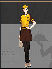 快餐店超市前臺(tái)收銀女服務(wù)員工作服裝定制設(shè)計(jì)圖