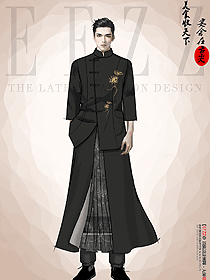 民族特色中式酒店餐廳男服務(wù)員制服定制效果圖