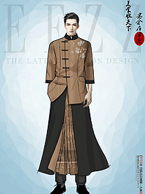 度假酒店服務(wù)員工作服男款長(zhǎng)裙款定制手繪設(shè)計(jì)圖