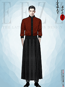 馬面裙款酒店餐飲服務(wù)員工作服定制手繪設(shè)計