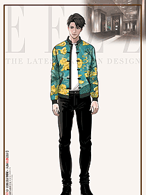 春秋新款潮印花男士翻領(lǐng)夾克手繪定制設(shè)計(jì)圖