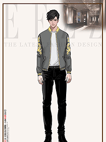 歐美男士夾克刺繡上衣棒球領(lǐng)外套手繪設(shè)計(jì)圖