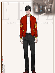 春季紅色刺繡款潮流休閑立領(lǐng)夾克手繪服裝設(shè)計圖