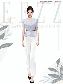 夏季短袖時(shí)尚灰藍(lán)色西裝職業(yè)裝女套裝定制