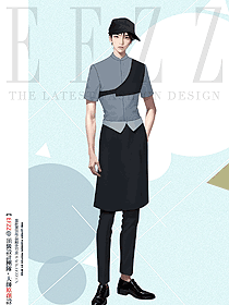 夏裝咖啡披薩烘焙店立領(lǐng)襯衣圍裙工作服