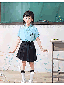 女童短袖T恤上衣翻領(lǐng)刺繡休閑t恤夏裝