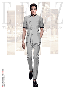 高端短袖套裝酒店大堂總臺男員工制服定制設(shè)計圖