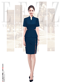 高端酒店女夏季短袖立領(lǐng)服務員工作服定制設計