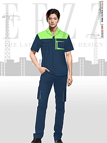 藏藍(lán)色撞色款夏季短袖工作服套裝定制設(shè)計(jì)圖