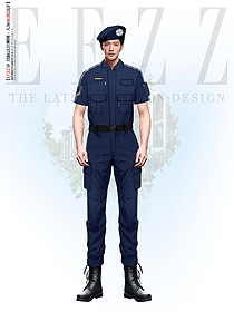 貝雷帽寶藍(lán)色保安夏裝執(zhí)勤短袖作訓(xùn)服