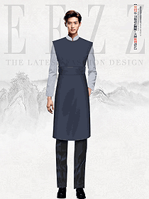 新中式餐廳火鍋店服務員工作服長衫款制服效果圖