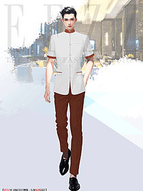 賓館大堂前廳短袖盤扣立領(lǐng)男服務員制服設計手繪圖