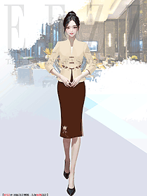 火鍋店中國風(fēng)收銀中袖盤扣女服務(wù)員制服手繪設(shè)計(jì)圖