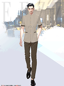 餐飲飯店大廳迎賓員工男服務(wù)員短袖立領(lǐng)制服手繪設(shè)計圖