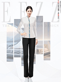 時尚淺灰色女客房服務(wù)員長款工作制服款式圖