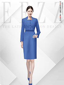 OL職場(chǎng)空姐范高端職業(yè)裝女款藍(lán)色夏裝連衣裙定制設(shè)計(jì)圖