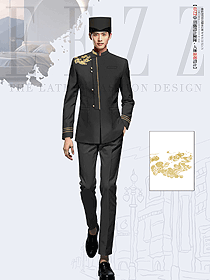 新款春秋季酒店黑色長袖門童形象崗員工制服定制