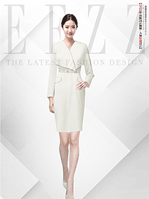 職業(yè)OL通勤正裝V領(lǐng)中長裙修身連衣裙辦公女裝定制