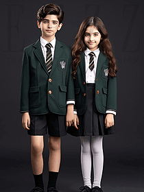 男女童制式西裝校服定制款-綠色金扣小西服