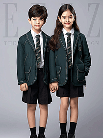 小學(xué)生英倫風(fēng)校服班服春秋款墨綠色西裝定制款