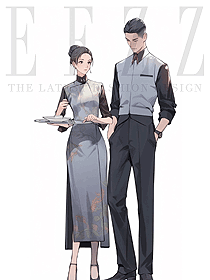 新中式國(guó)風(fēng)酒店餐廳服務(wù)員制服改良漢服灰色馬面裙套裝