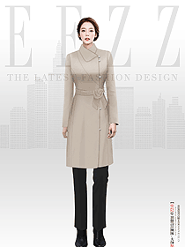 時(shí)尚韓版翻領(lǐng)珍珠扣系帶收腰職業(yè)女裝呢大衣設(shè)計(jì)圖