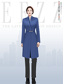 冬季職業(yè)裝OL女神范收腰藍(lán)色西裝連衣裙