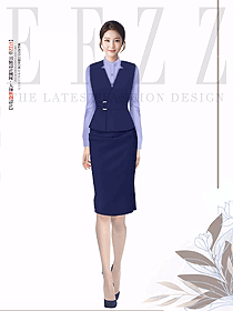 藍色系列女職業(yè)裝襯衫馬夾款套裝裙工作服