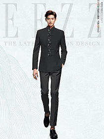 酒店大堂前廳男禮儀形象崗中式黑色制服定制設(shè)計圖