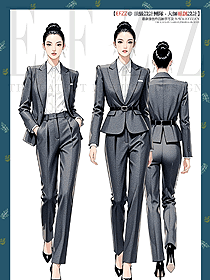 深灰色戧駁領(lǐng)經(jīng)理職業(yè)裝套裝女長袖西裝手繪設(shè)計(jì)圖