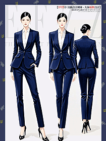 藏青色一粒扣青果領(lǐng)西裝套裝女士修身春秋款手繪圖