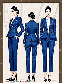 藏藍(lán)色高級感氣質(zhì)名媛正裝工作服手繪設(shè)計(jì)圖