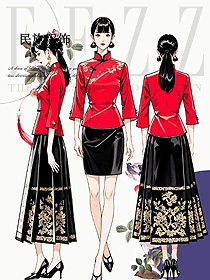 小清新民族風(fēng)長(zhǎng)袖刺繡唐裝立領(lǐng)國(guó)風(fēng)服裝手繪圖