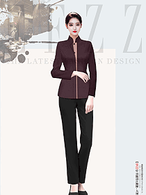 星級餐飲飯店高檔餐廳玫紅色女員工秋冬裝制服設(shè)計圖