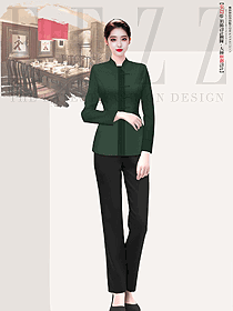 傳統(tǒng)酒店中餐廳立領(lǐng)盤扣女服務(wù)員制服長(zhǎng)袖款設(shè)計(jì)圖