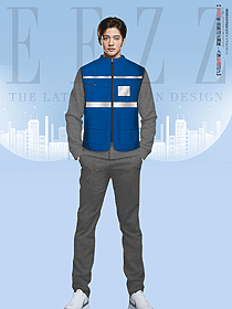 反光安全背心施工建筑藍(lán)色馬甲制服設(shè)計(jì)圖