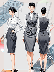 鐵路乘務(wù)員小姐姐中灰色馬夾西裙襯衫三件套手繪設(shè)計圖