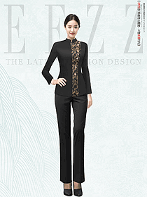 黑色織錦緞酒店行李生門童制服接待女員工制服設(shè)計(jì)圖