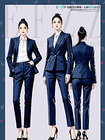 秋冬藏青色職業(yè)裝公務(wù)員一?？叟餮b套裝手繪圖