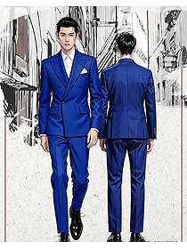 寶藍(lán)色雙排扣戧駁領(lǐng)復(fù)古休閑商務(wù)西裝職業(yè)裝定制