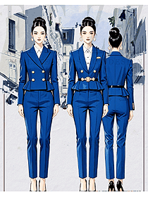 又a又颯御姐寶藍(lán)色西裝職業(yè)套裝手繪圖