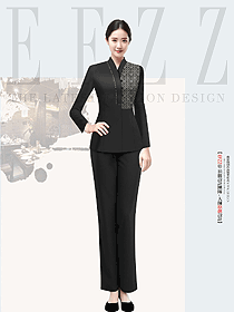 新中式高端酒店長(zhǎng)袖秋冬印花款定制工裝制服設(shè)計(jì)