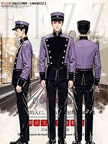  英倫宮廷燕尾服紫色系列酒店門童服裝定制設(shè)計(jì)圖