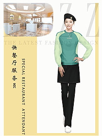 快餐奶茶連鎖餐飲店服務(wù)人員長(zhǎng)袖綠色T恤衫工作服設(shè)計(jì)圖