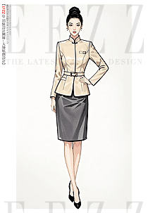 酒店前臺(tái)工作服高端中式女正裝手繪