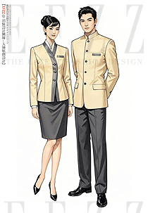 中國(guó)風(fēng)酒吧前臺(tái)接待高端職業(yè)裝手繪圖