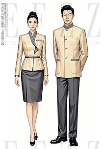 酒店前臺(tái)接待工作服男女中式制服手繪圖