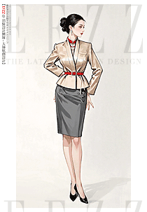 時(shí)尚修身酒店前臺(tái)接待GRO工作服手繪設(shè)計(jì)